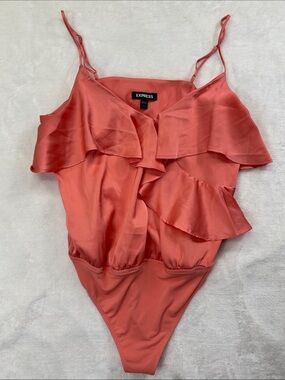 Express Coral Ruffle Contour Bodysuit